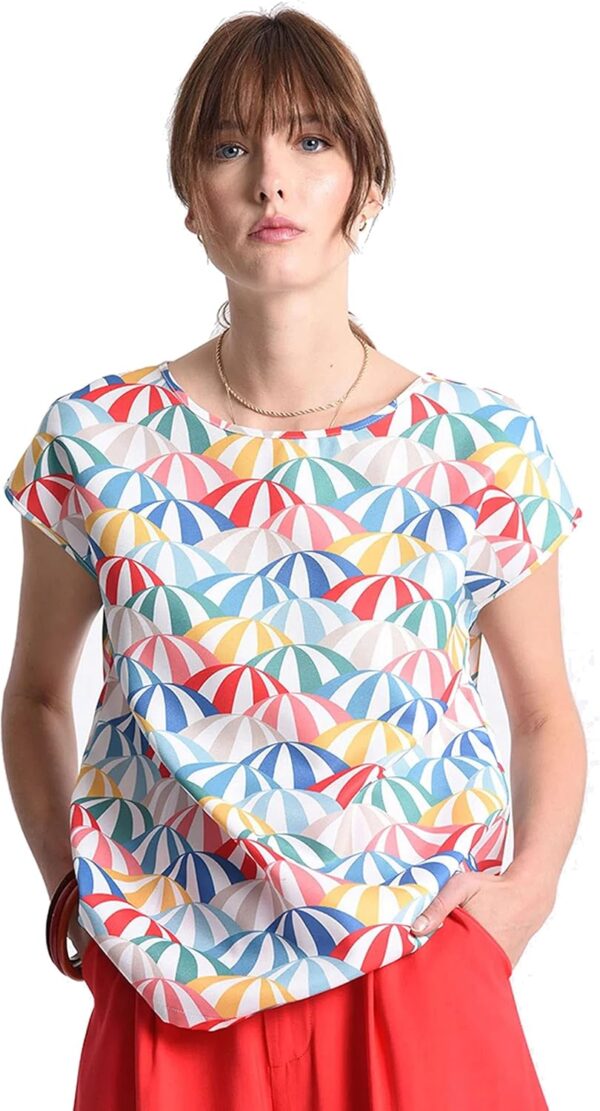 Top donna manica corta Molly Bracken stampa ombrelli-0